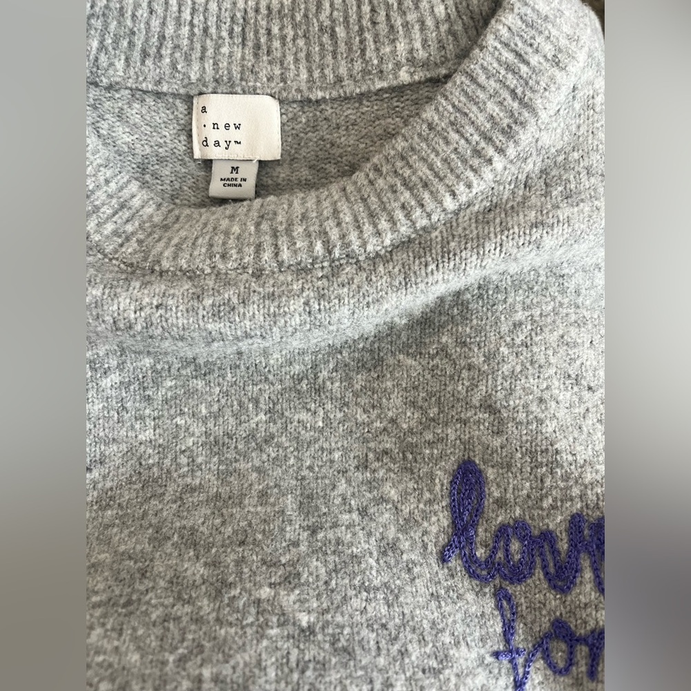 a new day Gray Sweater with Purple Script - Picture 6 of 6